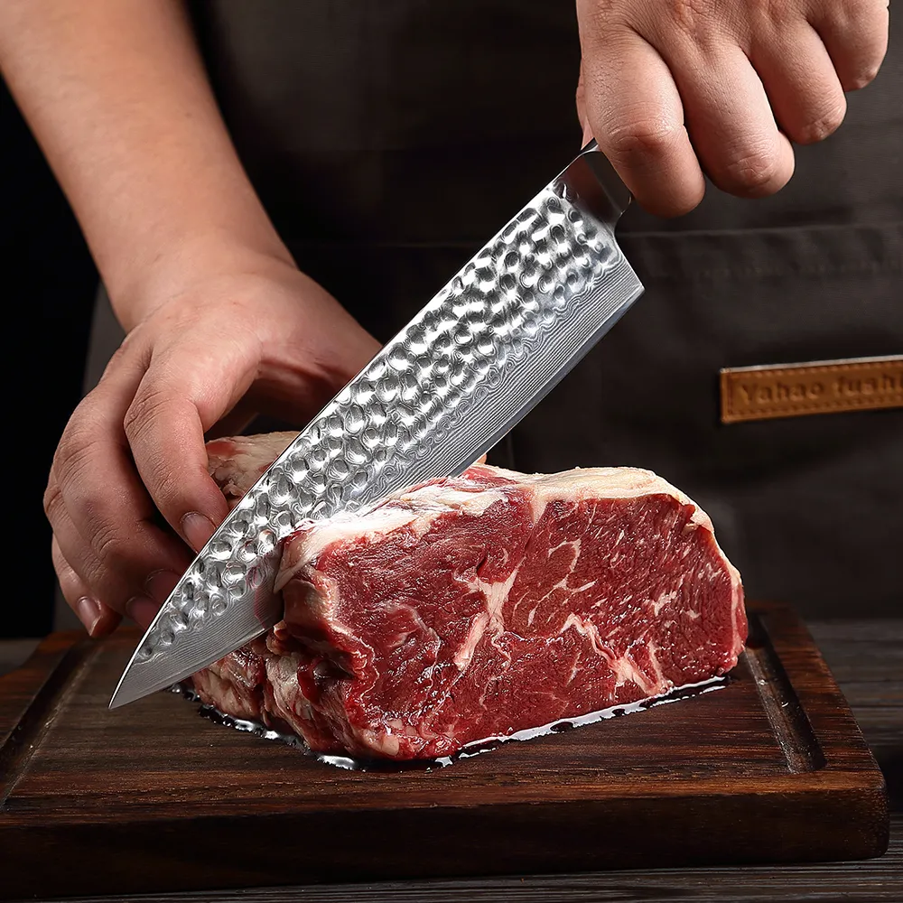 XITUO Damascus Steel Kitchen Knife Japanese Santoku chef knife Sharp Utility Paring fruit Knife Golden wooden handle Ergonomics
