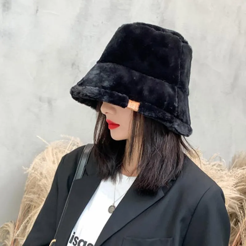 Foux Bucket Hat Winter Women Thickened Artificial Mink Hair Beige Female Warm Ladies Designer Fishman Fluffy Plush 2020222a