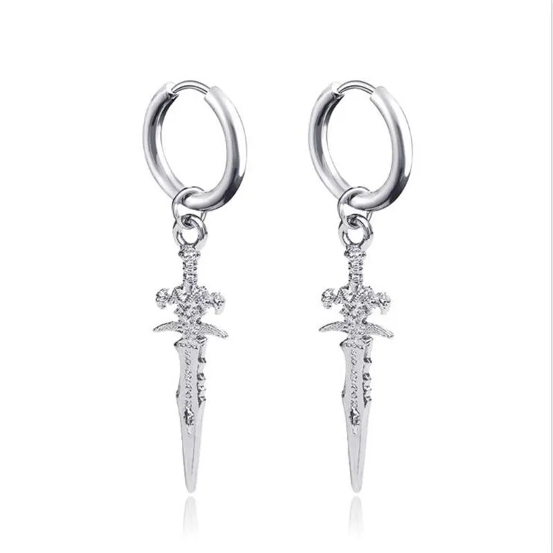 Étalons rétro noire cool épée croix de boucles d'oreilles piercings pour femmes personnalité des hommes non perçants faux bijoux punk1296o