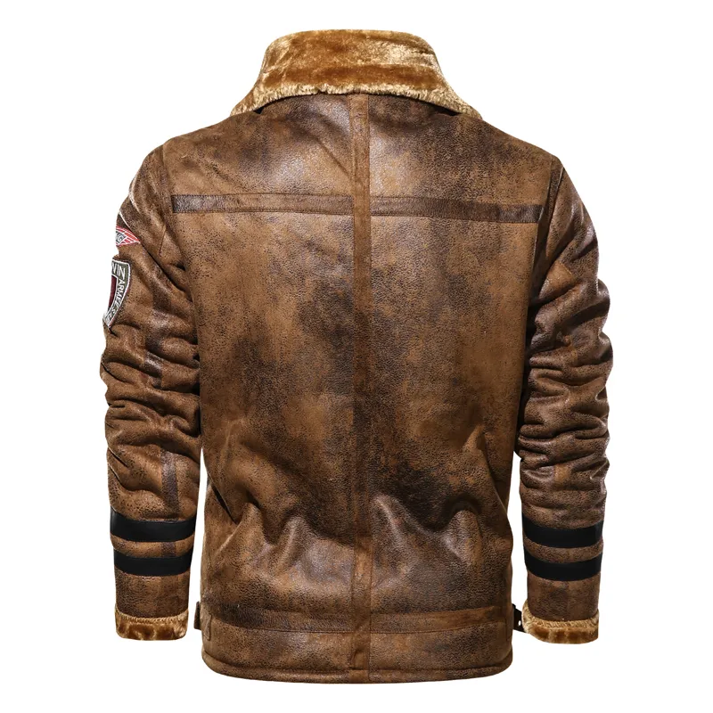 Vintage Winter Suede Coats Men Brand Bomber Jacket Mens Thick Warm Flight Coats Motorcycle Leather Jacket Outwear 201128