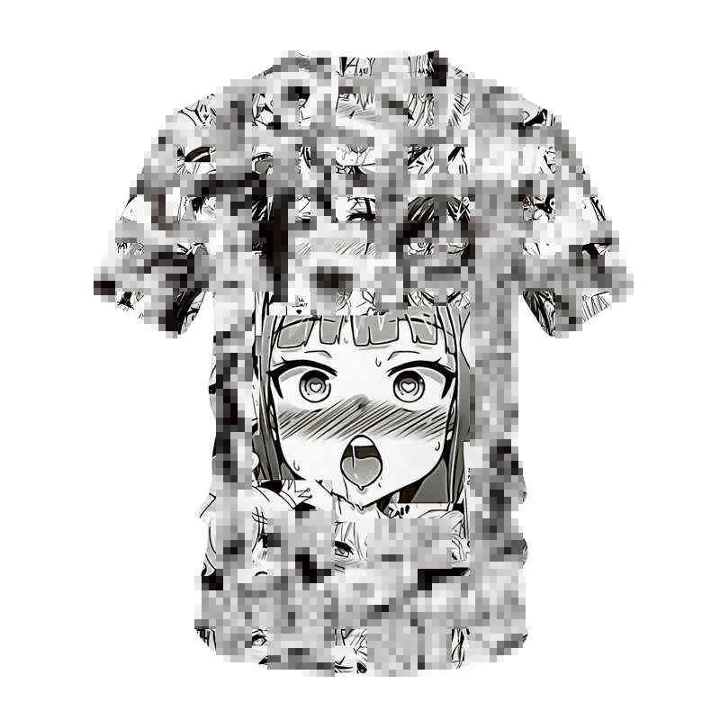 Ahegao T-shirt Anime 3D Print Men Women Streetwear Hentai Pattern O-Neck Hip Hop T Shirt Harajuku Casual Tops Sexy Girl Clothing Y220208