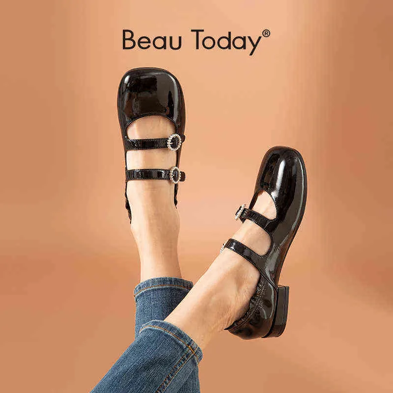 더블 버튼과 어깨 끈이있는 여성의 로리타 신발 평면 Toe Cap Mary Janis JK Handmade 2 9