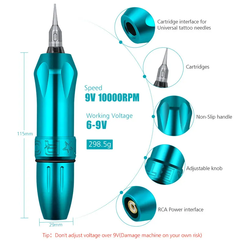 Rocket Tattoo Pen Wireless Rotary Machine Kit Netzteil-Set mit Kartusche 220222