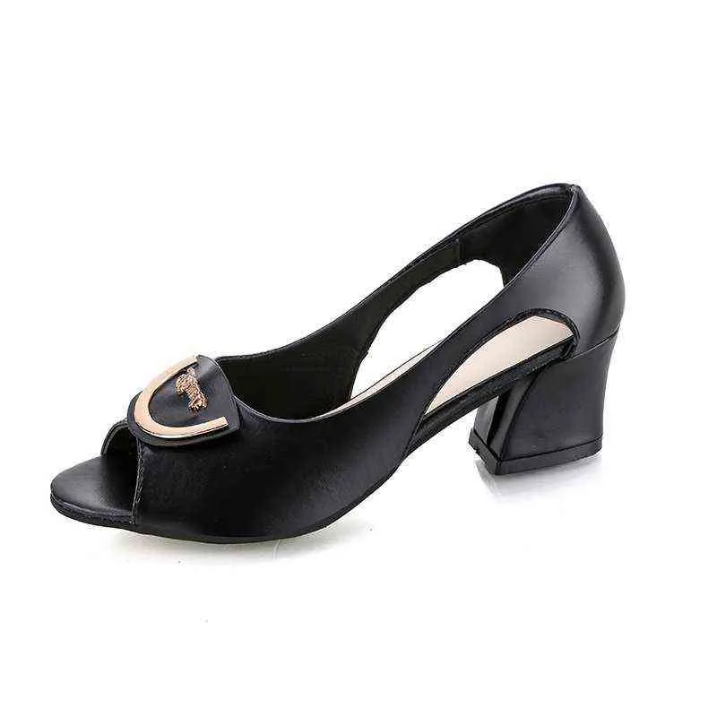 Jurk Schoenen Zapatos de Tacón Alto Con Punta Abierta Para Mujer Sandalias Vastir Metal Oficina Color Negro Primavera Y Verano 9021N 220309