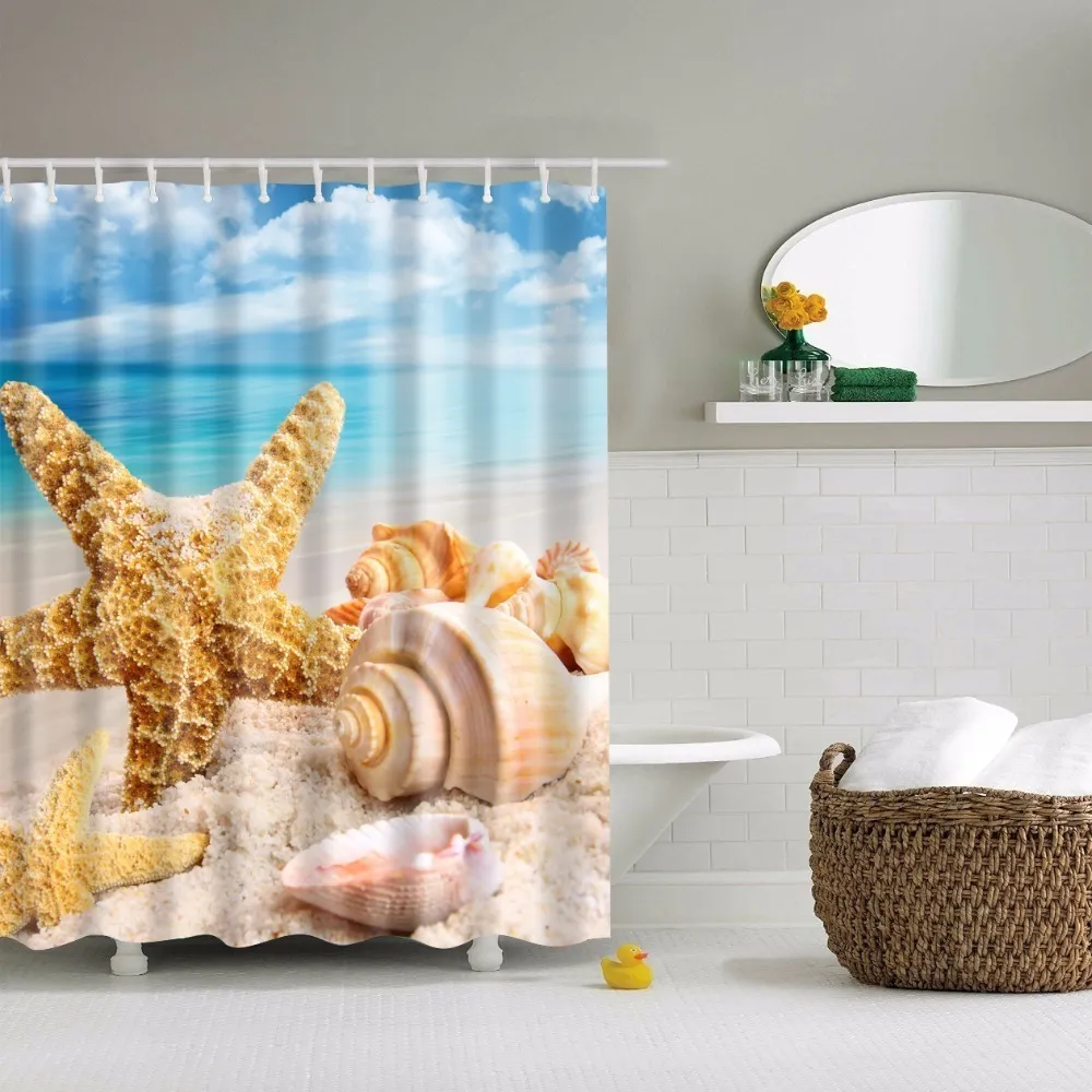 Приморские живописные пляжные ракушки для душа занавески для ванной комнаты Frabic Водонепроницаемая полиэфирная ванна для 180x180см Y200108