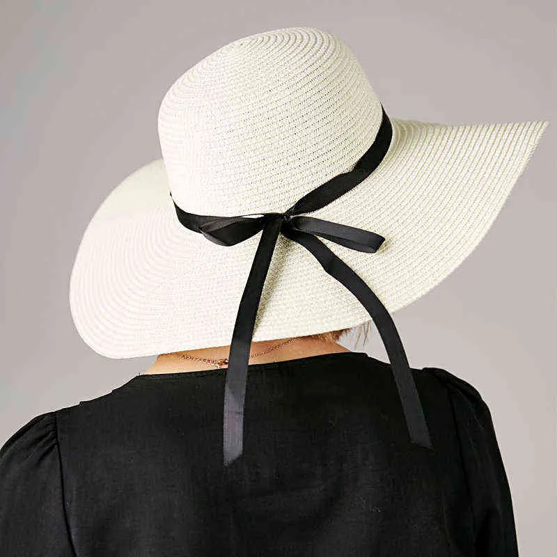 2020 nouveau chapeau de paille femme été grand chapeau de plage à large bord chapeau de plage en plein air version coréenne du chapeau de soleil sauvage pliable anti-UV G220301