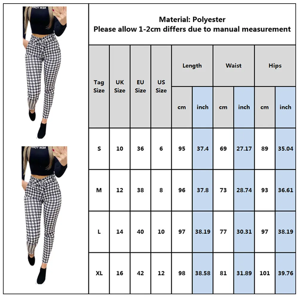 Swallow Gird Print Dünne Bleistifthosen Frauen Weibliche Herbst Lässige Hohe Taille Hose Damen Mode Houndstooth Hosen D30 201202