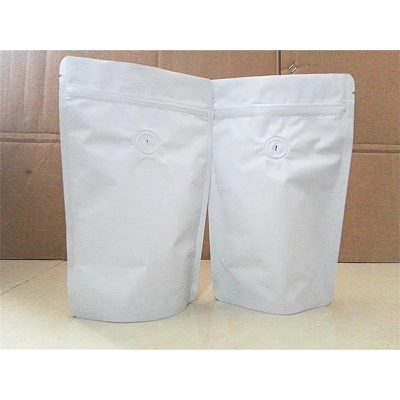 noir mat blanc debout valve en aluminium sac ziplock sac de stockage de grains de café valve unidirectionnelle sacs d'emballage étanches à l'humidité 201340g