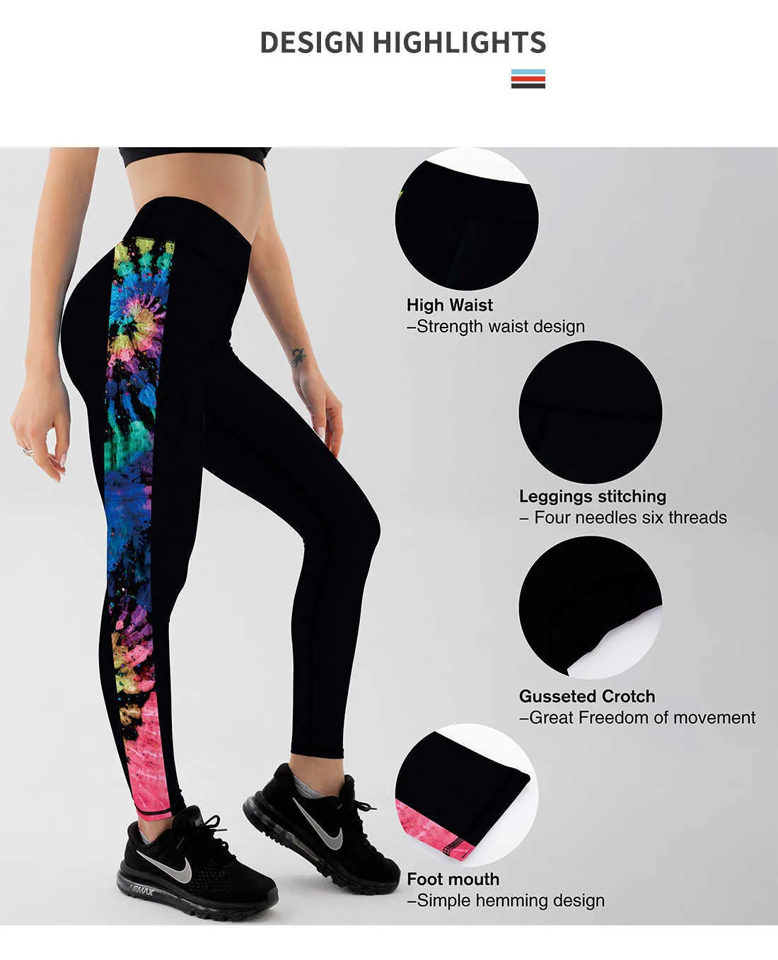 Leggings con motivo floreale laterale semplice fitness Pantalone da palestra a vita alta Push Up Stampato Allenamento Running 211221