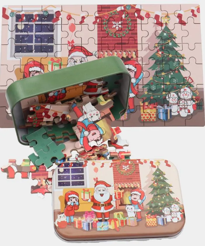 kerstcadeaus 60 stukjes handgemaakte kerstpuzzel voor kinderen, houten kerstcadeaus voor kinderen