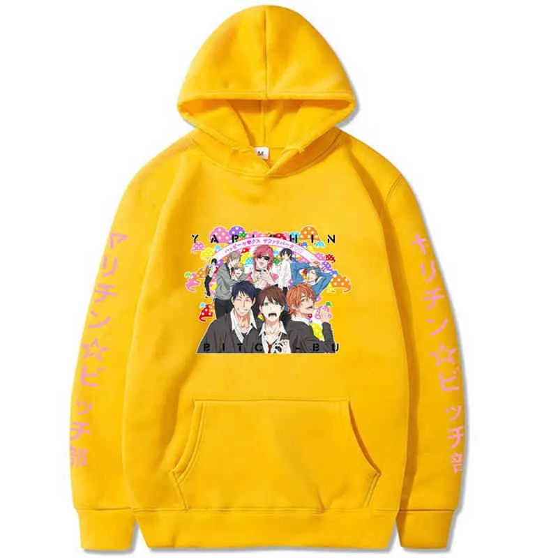 Anime Yarichin B Club Printed Långärmad Hoodie Män Kvinnor Toppar Harajuku Roliga Kläder H1227