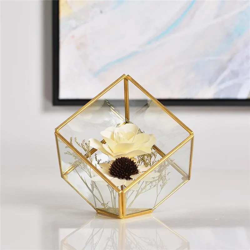 Glass Geometric Terrarium Faceted Tabletop Succulent Plants Container Pot Box Artistic Planter Jewelry Candle Holder Gift Home Y200723
