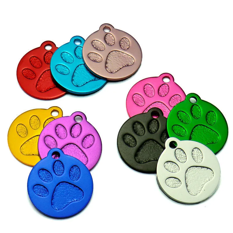 Todo 20 unids pata redonda aleación de aluminio mascota collar de perro etiqueta de identificación para perros mascotas collar anillo personalizado personalizado lindo grabado Y2009223j