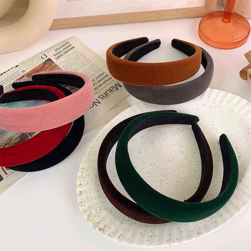 Solidne Velvet Bezel Kobiety Opaska Girls Vintage Zespoły do ​​włosów Soft Sponge Hairband Nakrycia głowy Szerokie Hoop Hoop Kobiece Akcesoria do włosów Y220301