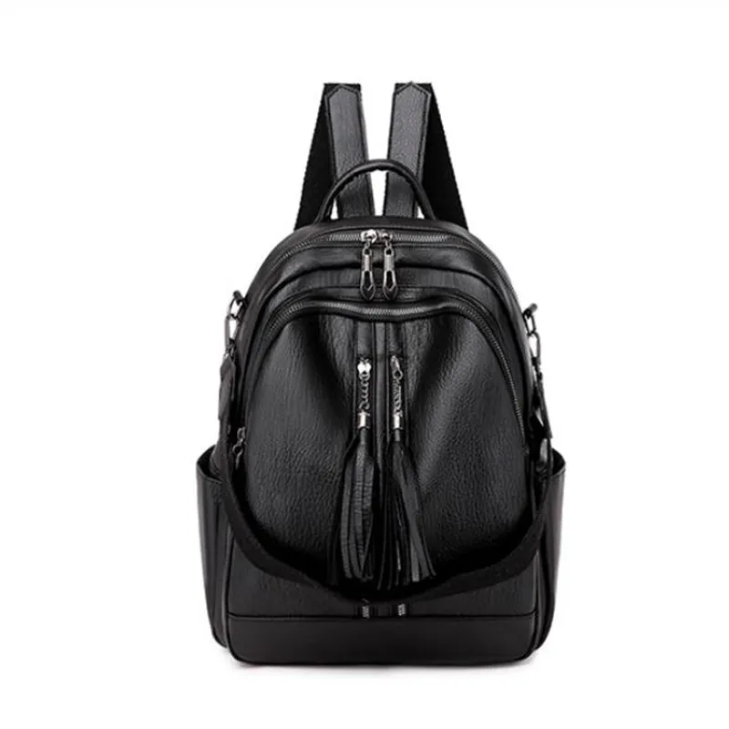 High Quality Leather Women Backpack Fashion School Bags For Teenager Girls Vintage Female Travel Single Shoulder Black Backpacks217e
