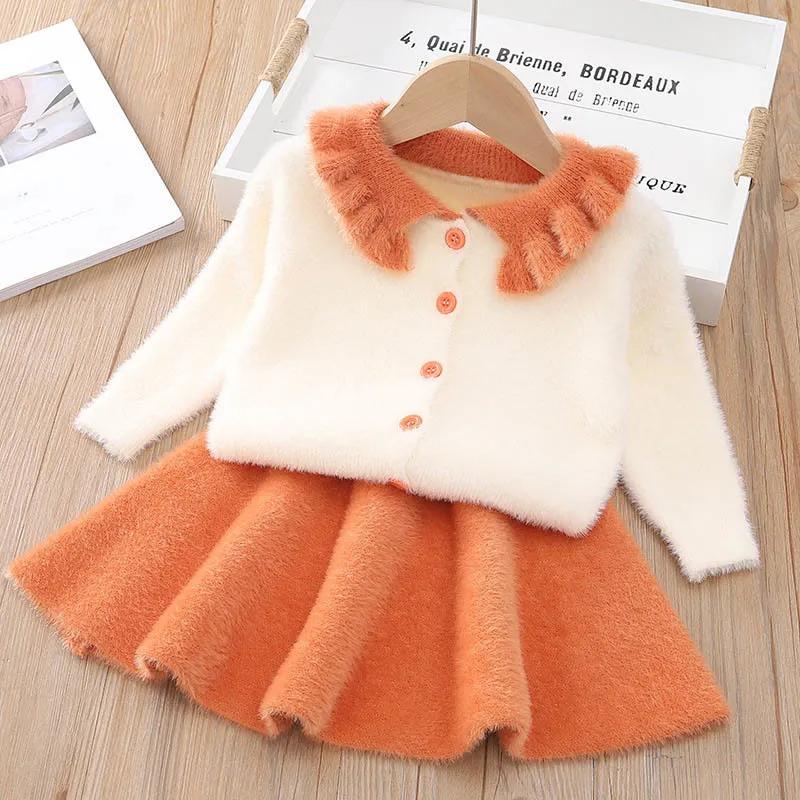 Bear Leader Girls Cothes Outfits New Spring Winter Kids Girl Clothing Set Long Sleeve Tie Cute Children Knitwear 2st