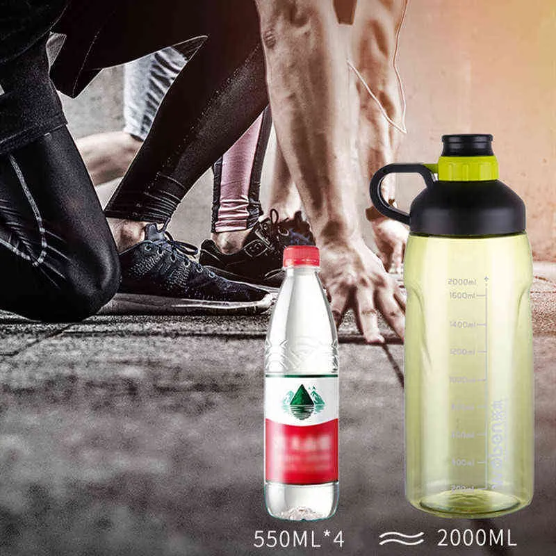 1500ml/2000ml Large Capacity Sports Water Bottles Leak-Proof Gym Fitness Sport Shaker Drink Bottles Camping Cycling Waterbottle Y1223