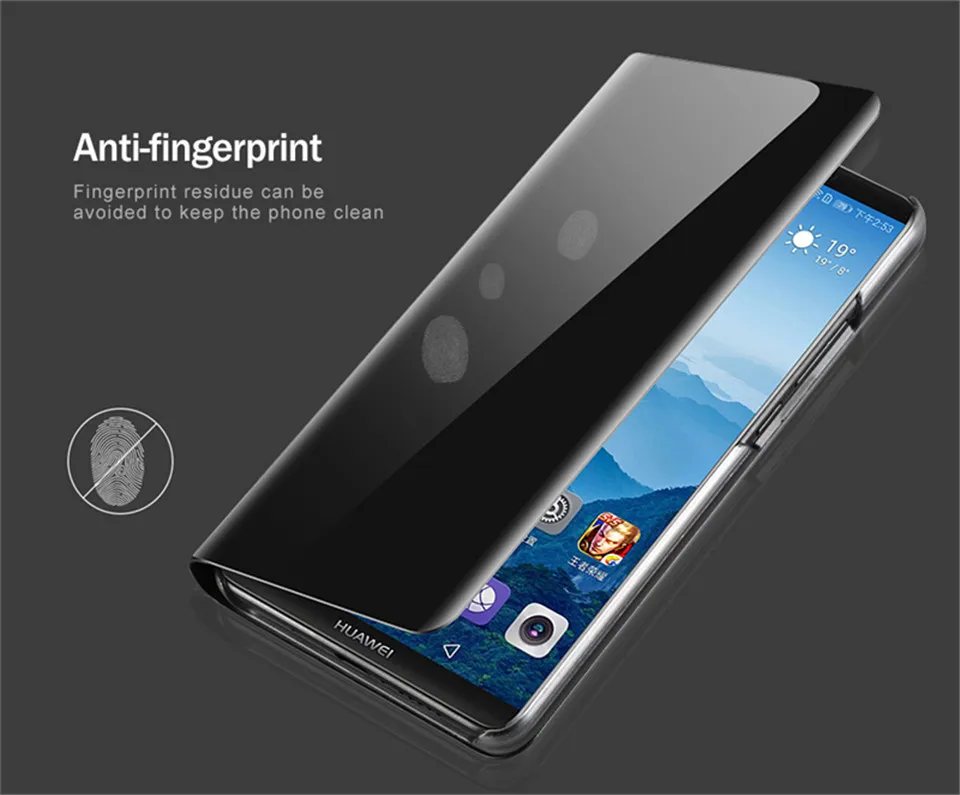 Smart Mirror Flip Phone Fodral för Samsung S21 S20 Fe Ultra S10 S9 S8 Plus Not 20 10 Pro 9 8 A51 A50 A70 A71 Läderstativskydd