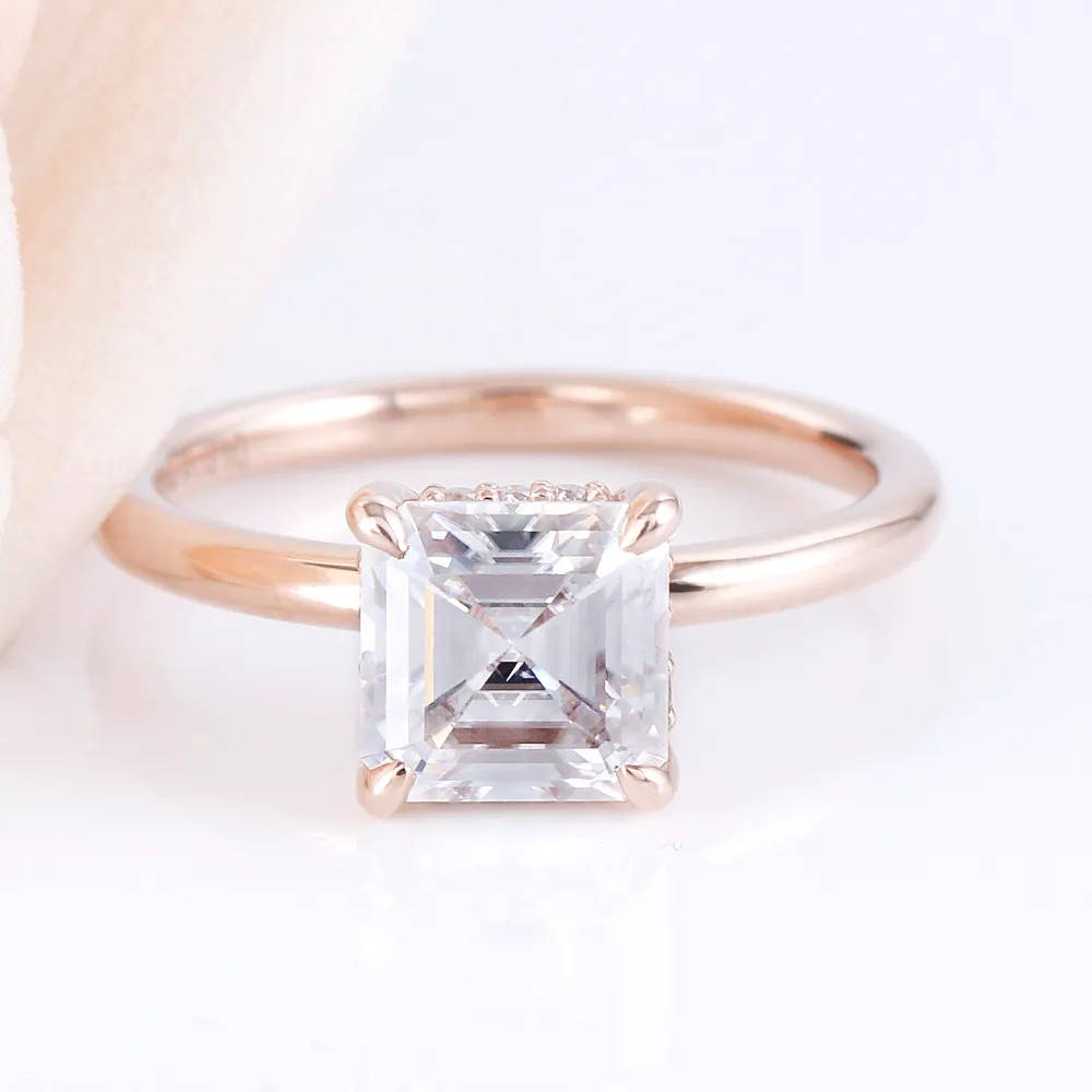 14K Rose Gold 6.5mm FG Color Asscher Cut Moissanite Diamond Engagement Rings(3)