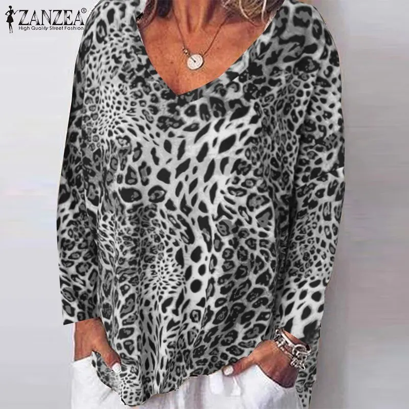 ZANZEA Frauen Leopard Print Bluse Tops 2020 Neue Mode Frauen Casual Langarm Lose Blusas Büro Arbeit Tunika Plus Größe hemd T200801