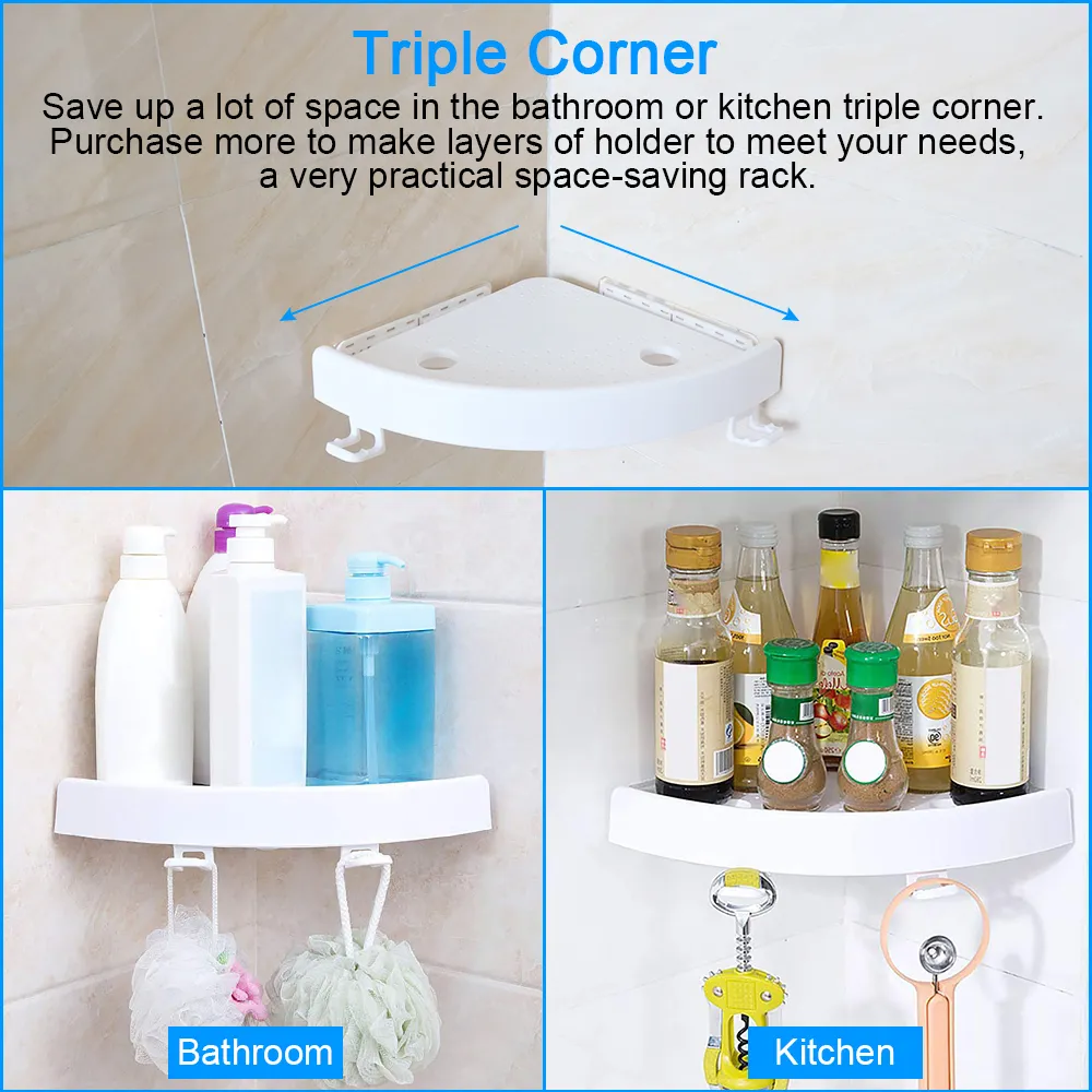 Półka łazienkowa qrganizer snap w górę półka narożna caddy łazienka plastikowa półka narożna prysznic prysznic uchwyt ścienny uruchomienie szamponu Y200405545061