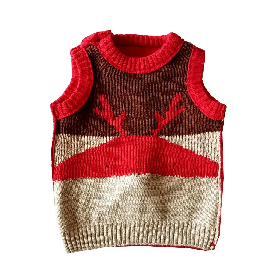 kids sweaters sleeveless year sweater knitted baby vest toddler girl sweater moose deer tops Christmas outfits spring fall LJ201128