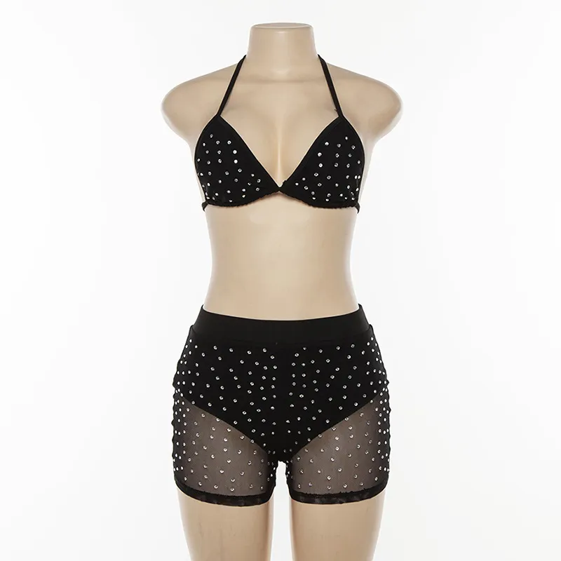 Boofeenaa Rhein Mesh sexy 2-teilige Set Women Summer Club Outfits Rave Festival Kurzübereinstimmende Sets Black White C83-AC39 Y2007014368287