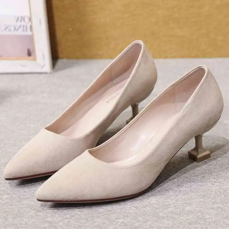 Dress Shoes High Heels New Stiletto Pointed Toe Wideth Women's Black Red Blue Beige Kid Suede Leather Work Pumps Large Size S0002 220303