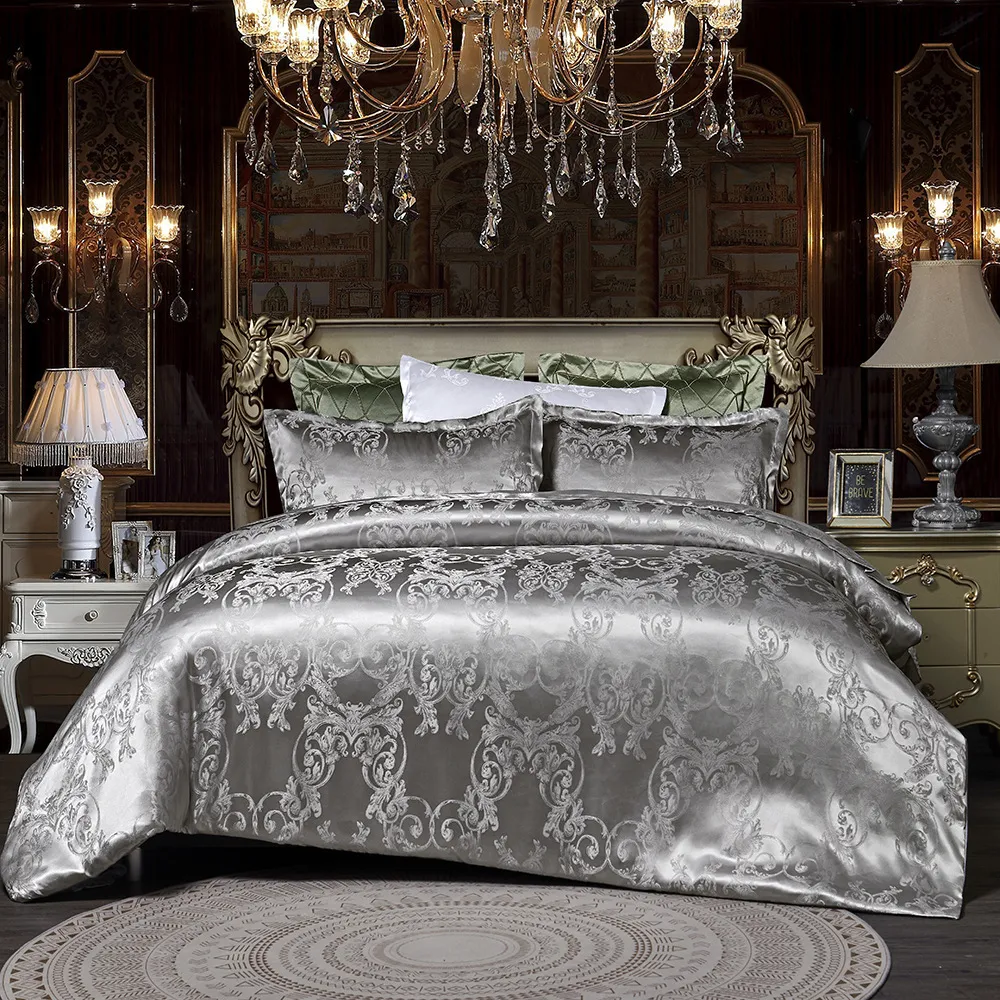 Set biancheria da letto di lusso 2/3 pezzi Set copripiumino jacquard in raso 1 copripiumino + 1/2 federe Taglia USA / UE Single Twin Full Queen King 201210