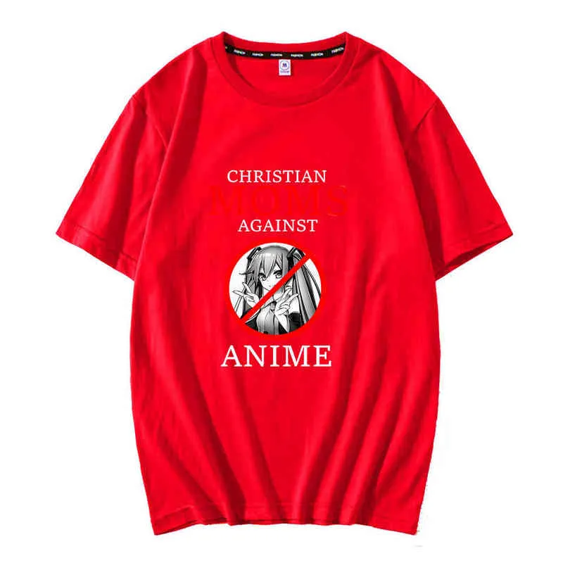 2021 Najgorętsza sprzedaż Christian Moms przeciwko Anime Comfocnował Para Tees Hip Hop Koszulki Streetwears Unsex Odzież Nowa Odzież Y220214