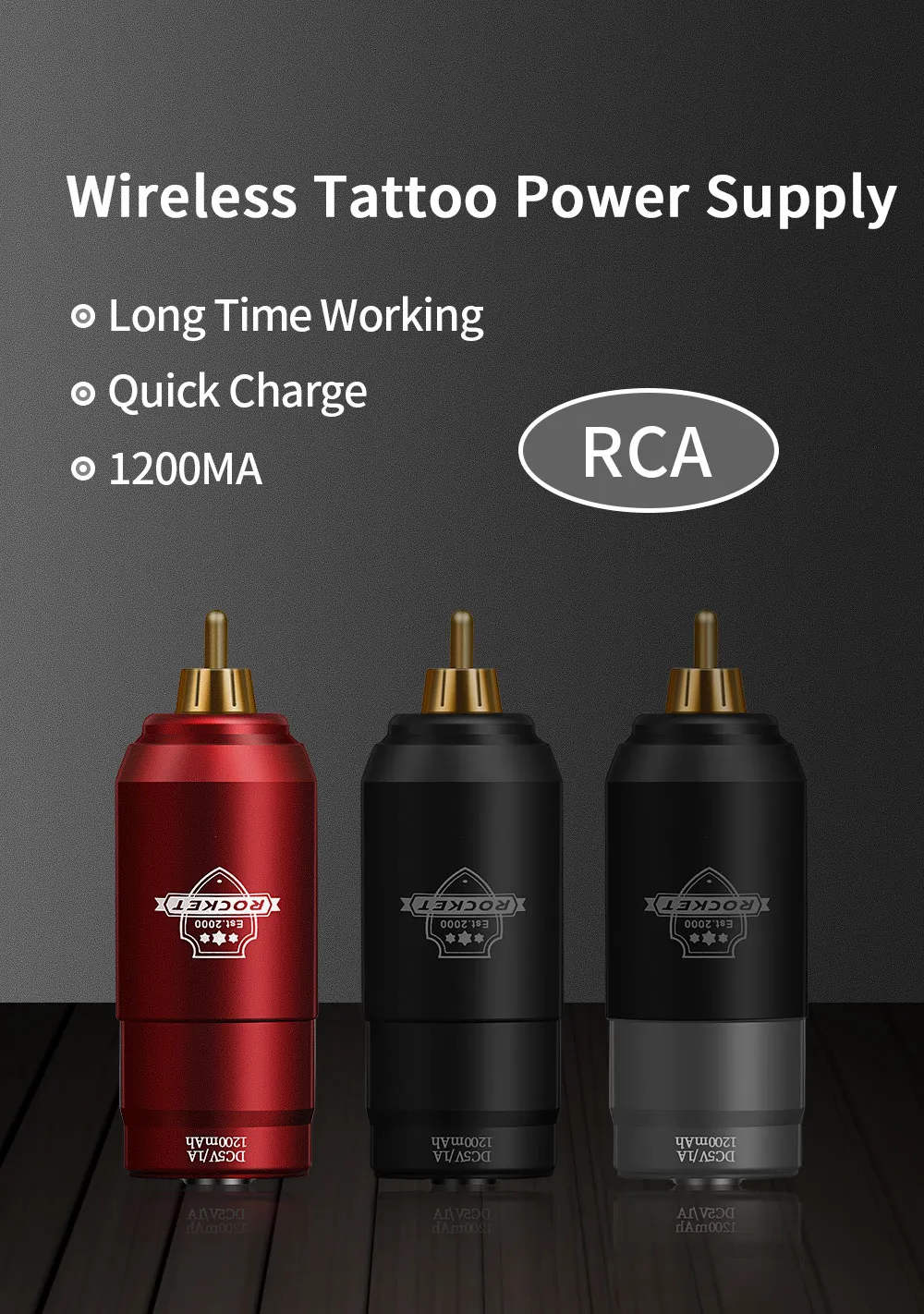 Wiederaufladbare drahtlose Tattoo -Netzteile RCA -Stecker 1200mAh Mini Rocket Tattoo Lieferungen für Rotary Tattoo Machine6472429