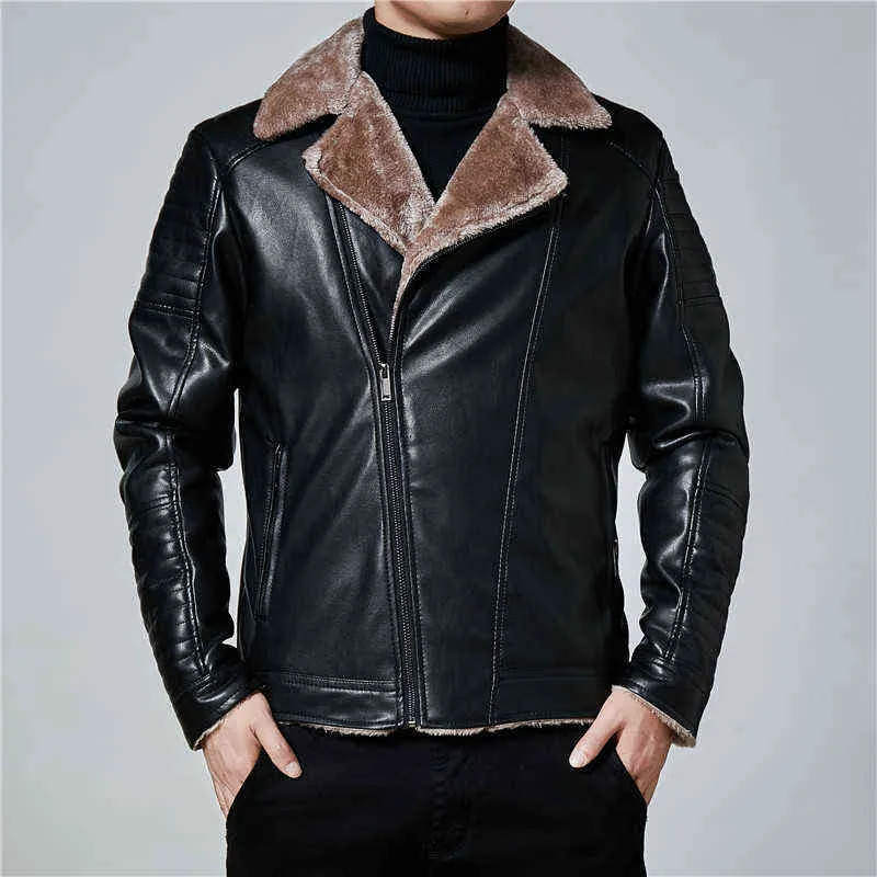 Hiver Hommes Veste En Cuir Hommes Hiver Automne Mode Moto PU Vestes En Cuir Mâle Punk Cool Zipper Poches En Cuir Manteaux 211222