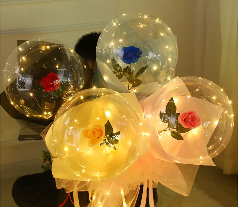 Ballon lumineux Led avec Bouquet de roses, Ballons transparents à hélium, pour mariage, fête d'anniversaire, bonne année, noël, ornements 251W, 2021