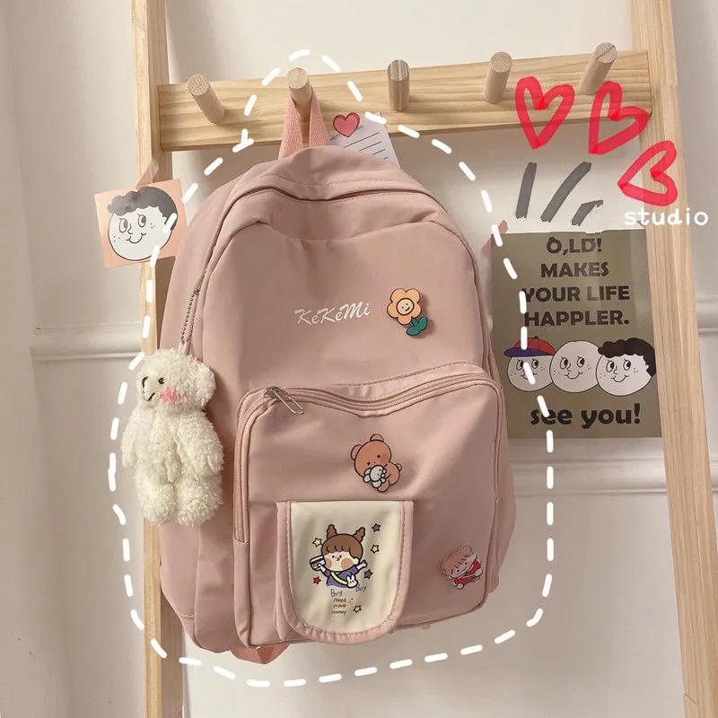 Teen School Bag for Girls Backpack Black Pink Nylon Cute Cartoon College School BackPack Women Teenage Student Schoolbag LJ201225