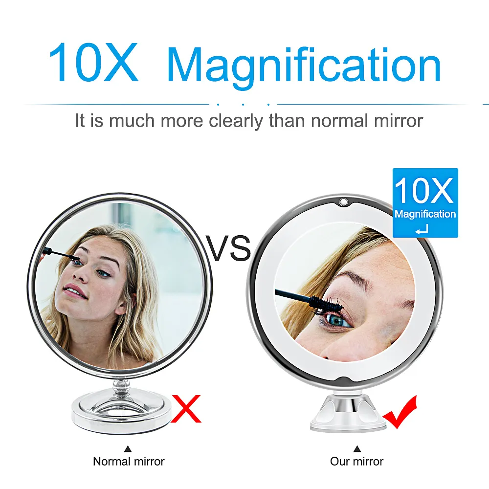 Przenośne 10 -krotne powiększenie Makeup Vanity Mirror Cosmetic Beauty LED LED LED Drop Y200114