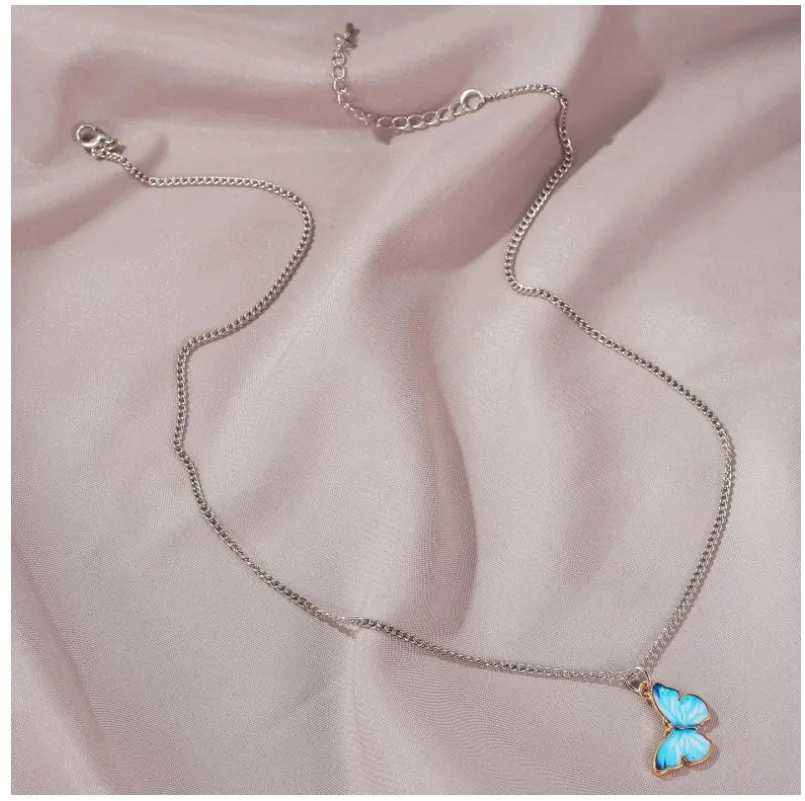 2020 New Blue Butterfly Prendant Necklace for Women Vintage Clavicle chain stail netclace netclace netclace choker jewelry accessori1465012