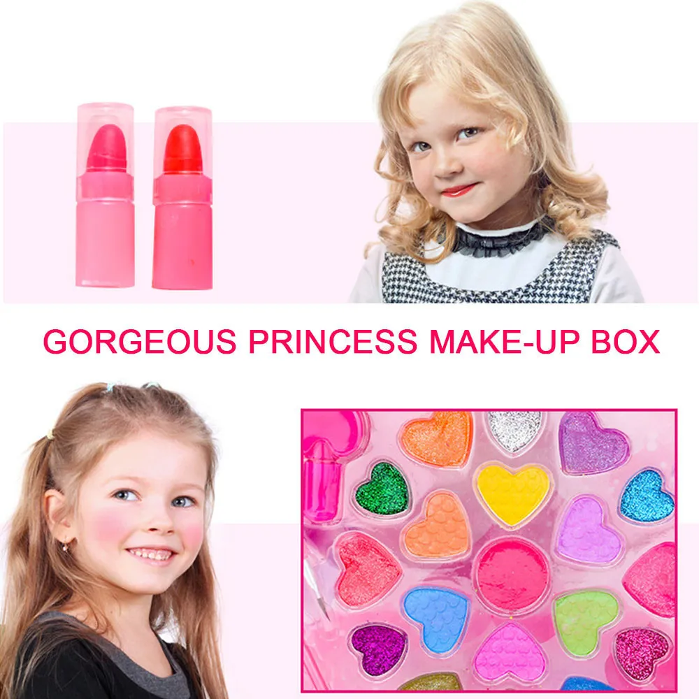 Enfants Make Up Toy Set Pretend Play Princesse Rose Maquillage Beauté Sécurité Non-toxique Kit Jouets pour Filles Dressing Cosmetic Travel Box LJ201009