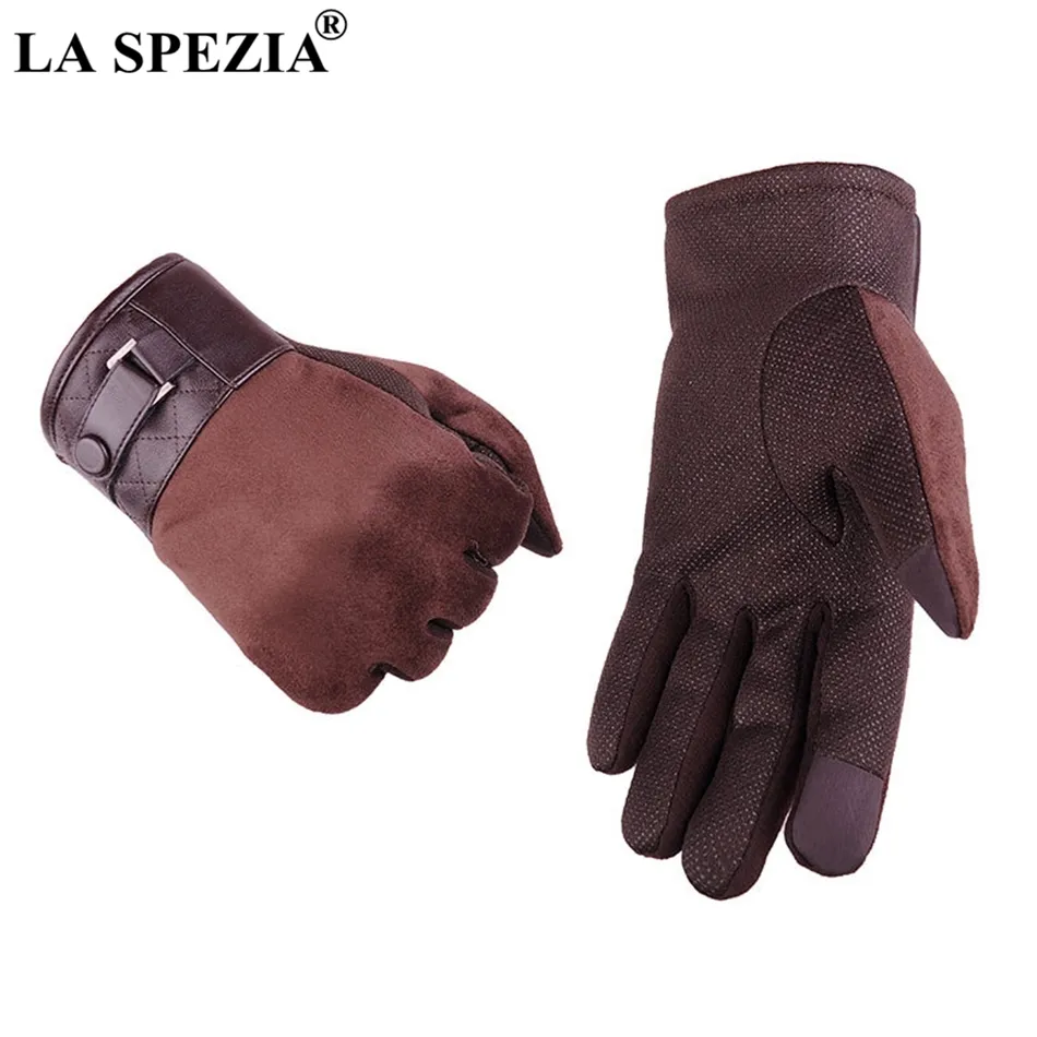 SPEZIA Mens Suede Gloves Touch Screen Male Navy Blue Velvet Gloves Thermal Solid Patchwork Leather Autumn Winter Mittens Men 2010207695805