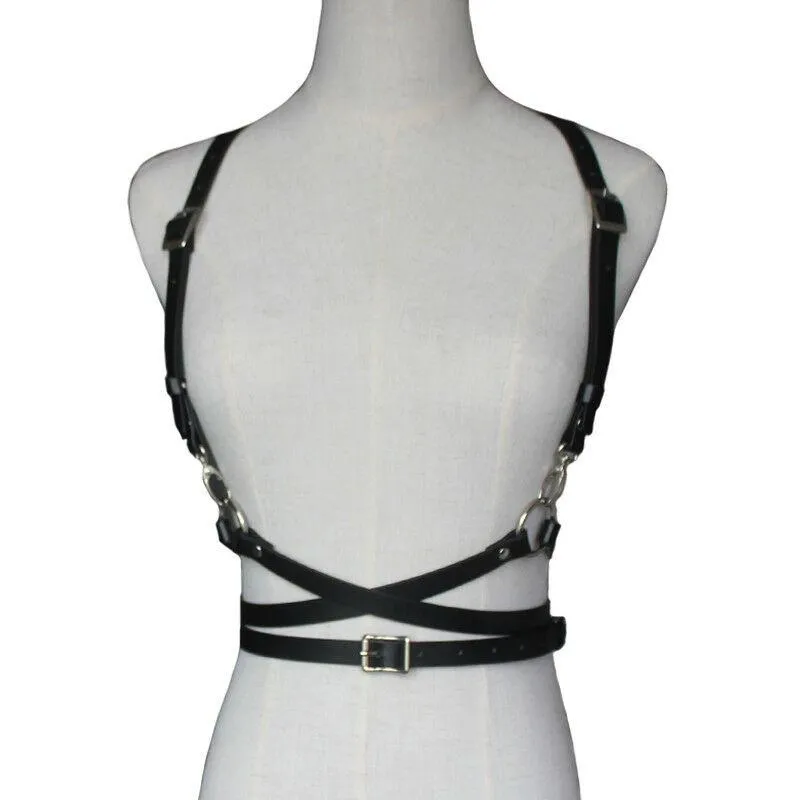 ベルト2021ファッション女性レザーハーネスベルト手作り首からウエストサスペンダーボディガードルブラック309x