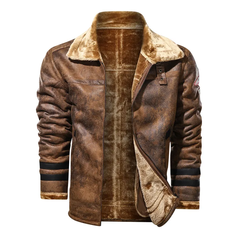 Vintage Winter Suede Coats Men Brand Bomber Jacket Mens Thick Warm Flight Coats Motorcycle Leather Jacket Outwear 201128