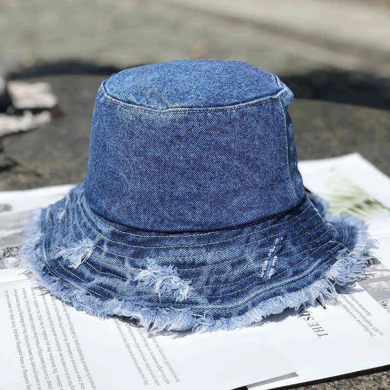 MAXSITI U Vintage Denim Bucket Hat Damen Fischerhut aus gewaschener Baumwolle mit Quaste und großer Krempe, modischer Freizeit-Beckenhut 2112272273