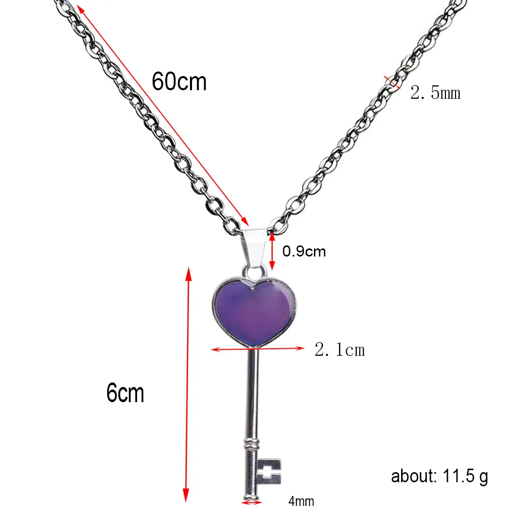 Mood heart key necklaces Color Changing Temperature sensing necklace pendant women fashion jewelry will and sandy