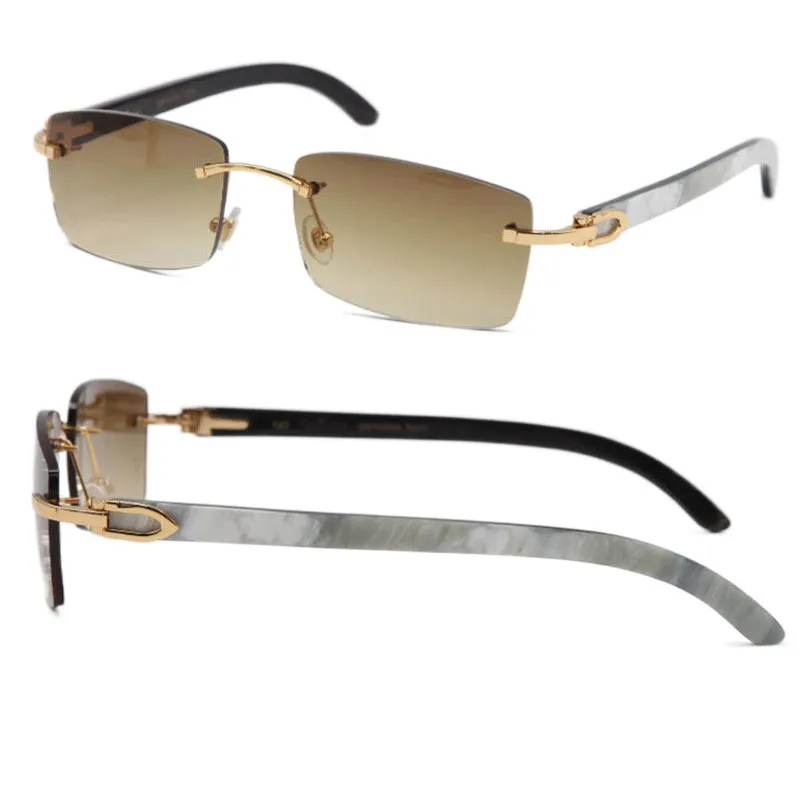Hele 8200757 -stijl randloze zonnebril echte natuurlijke zwart -witte verticale strepen buffelhoornglazen 18k goud UV400 LE292K