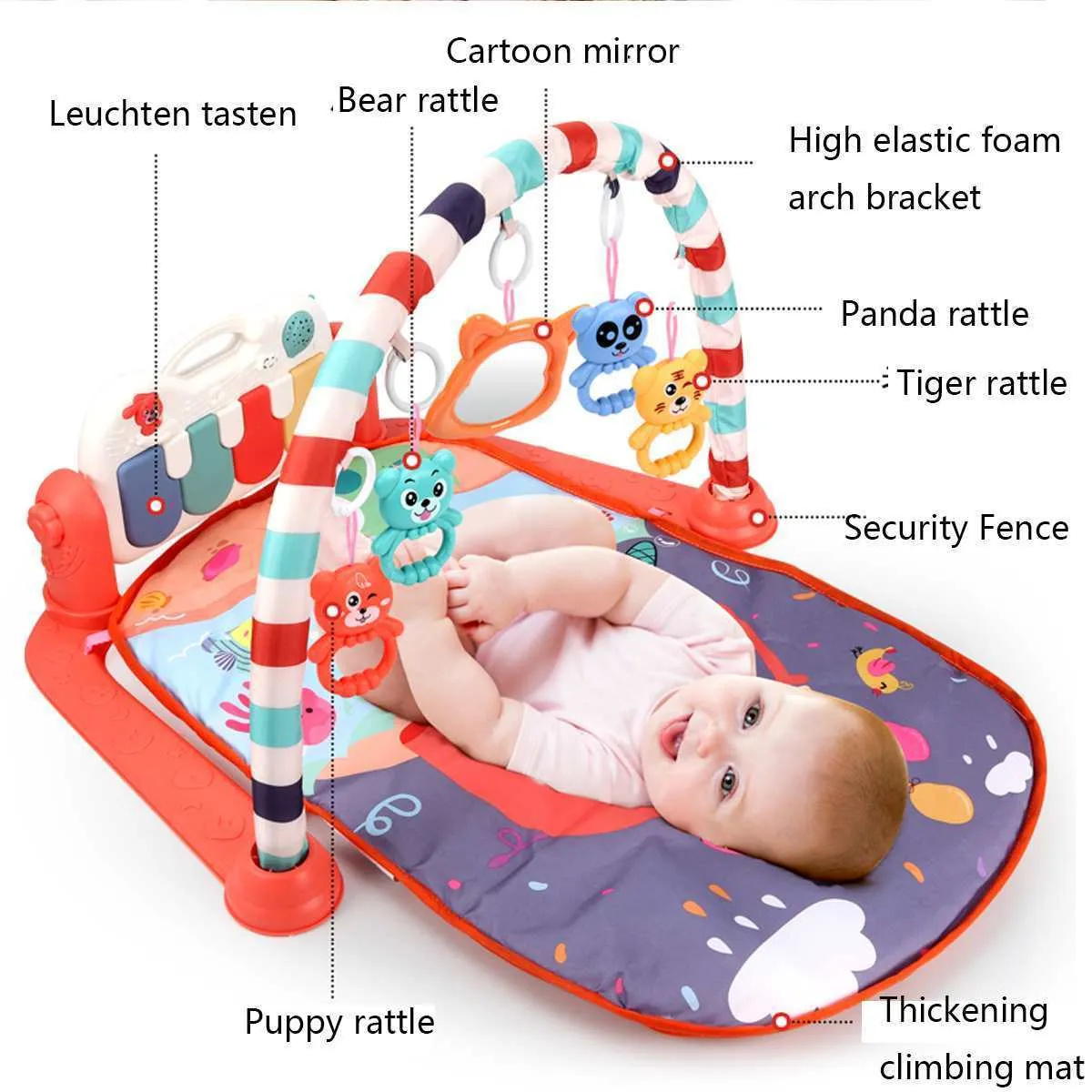 3 in 1 Baby Infant Gym Play Mat Fitness Music Piano Hanging Toy Projector Early Educational Puzzle Tappeto Tappeto bambini 76x56x43cm LJ200911