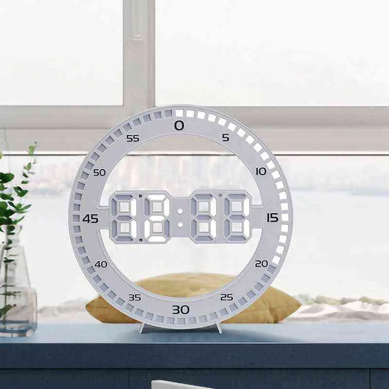 Silent 3D Digital Circular Luminous LED Wall Clock Alarm with Calendar,Temperature Thermometer for Home Decoration H1230