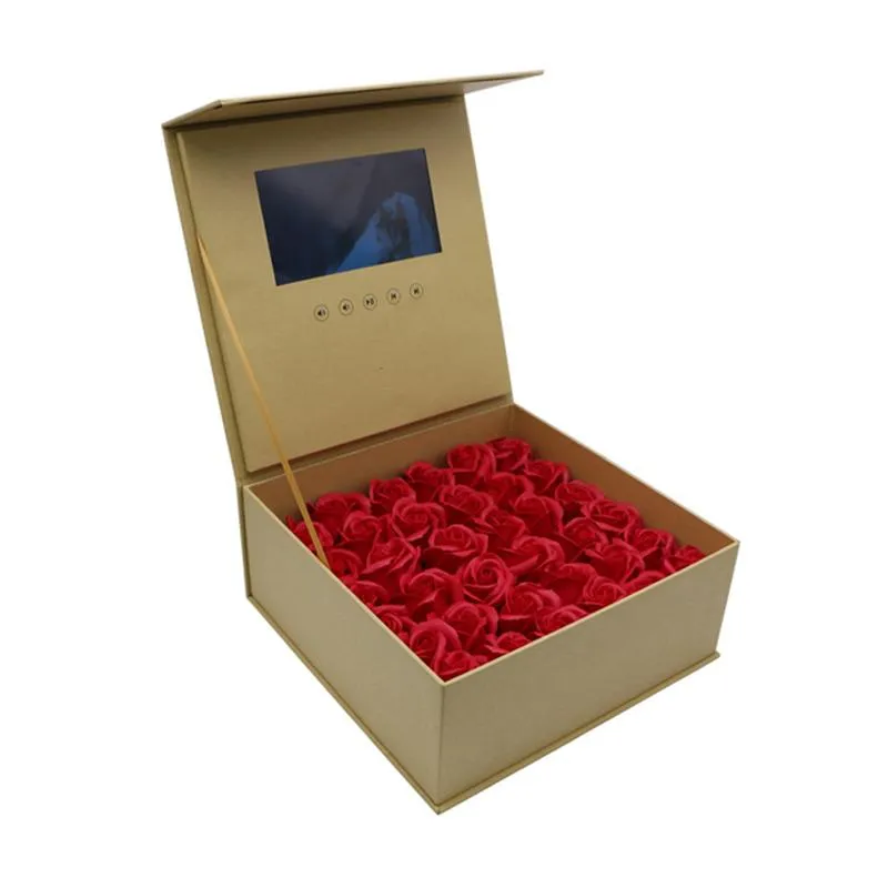 Scatola regalo video LCD in carta bianca da 7 pollici con schermo LCD fiori box284j
