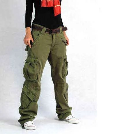 Kadın Kargo Pantolon Cep Pamuk Hip Hop Eğlence Pantolon Gevşek Baggy Askeri Ordu Taktik Pantolon Geniş Bacak Joggers Artı Boyutu XXL AA220314
