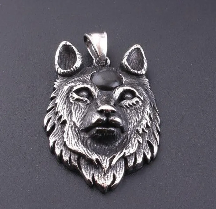 Vintage Silver Wolf Rostfritt stål Hundhuvud Djur Män Retro Hip Hop Punk Rock Hänge Halsband Smycken Present Gratis frakt