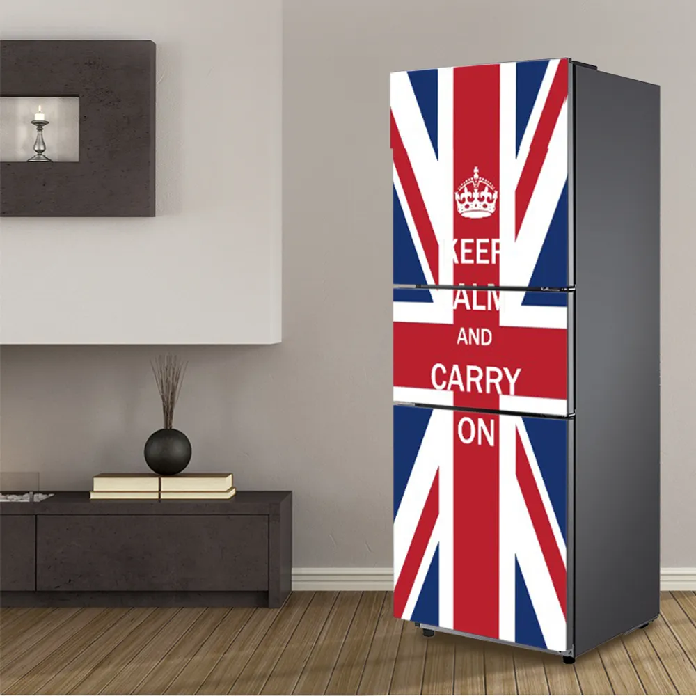 Londres padrão design auto-adesivo vinil frigorífico porta etiqueta grande macacão capa para refrigerador decoração de móveis de cozinha 201106