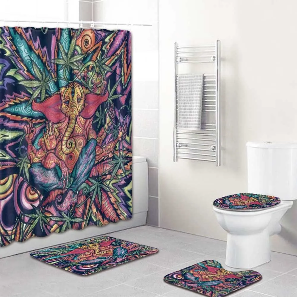 Su geçirmez Polyester Kumaş 3D Banyo Perde Aslan Güzellik Banyo Perde Fil Tuvalet Kapağı Mat Kaymaz Kilim Duş Perdesi T200711